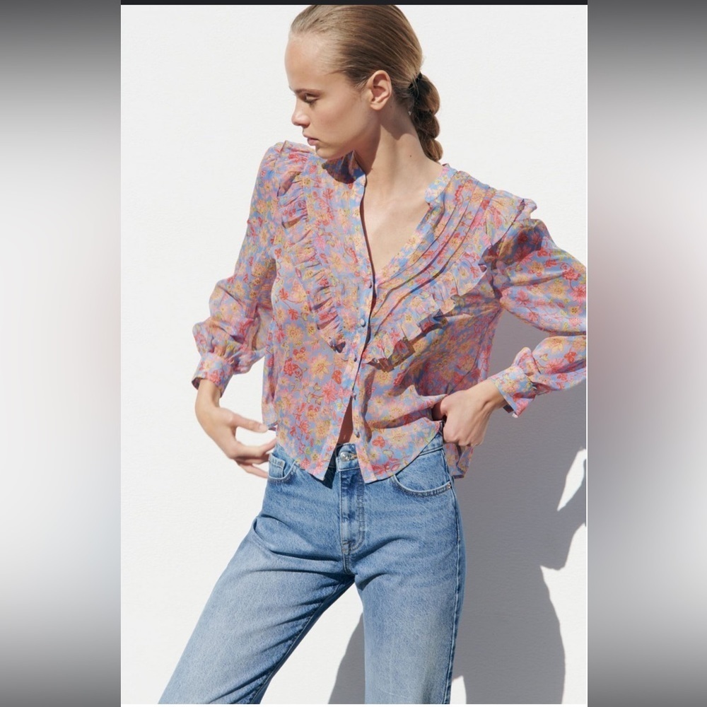Zara Floral Print Blouse sz S